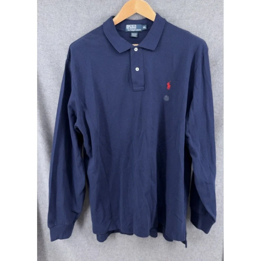 New Polo Ralph Lauren Long Sleeve Polo Shirt Mens XL Navy Blue Cotton